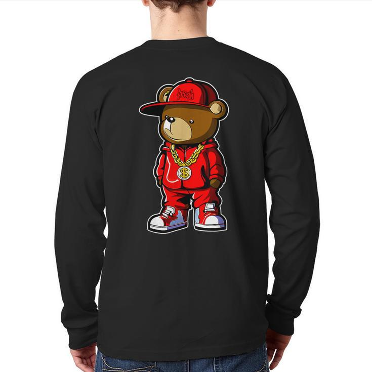 Cute Hip Hop Teddy Bear 90 Hip Hop Clothing Graffiti Back Print Long Sleeve T-shirt