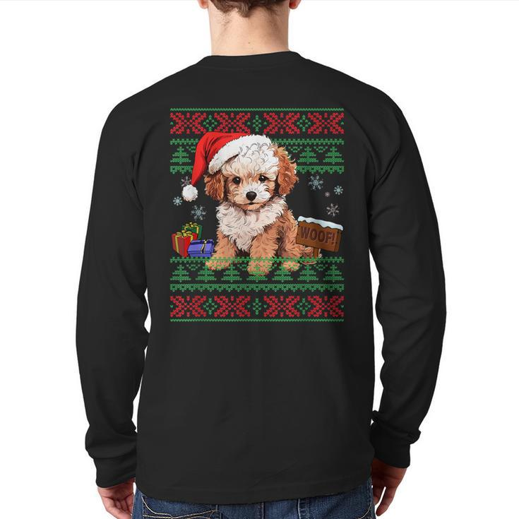 Cute Poodle Dog Lover Santa Hat Ugly Christmas Sweater Back Print Long Sleeve T-shirt