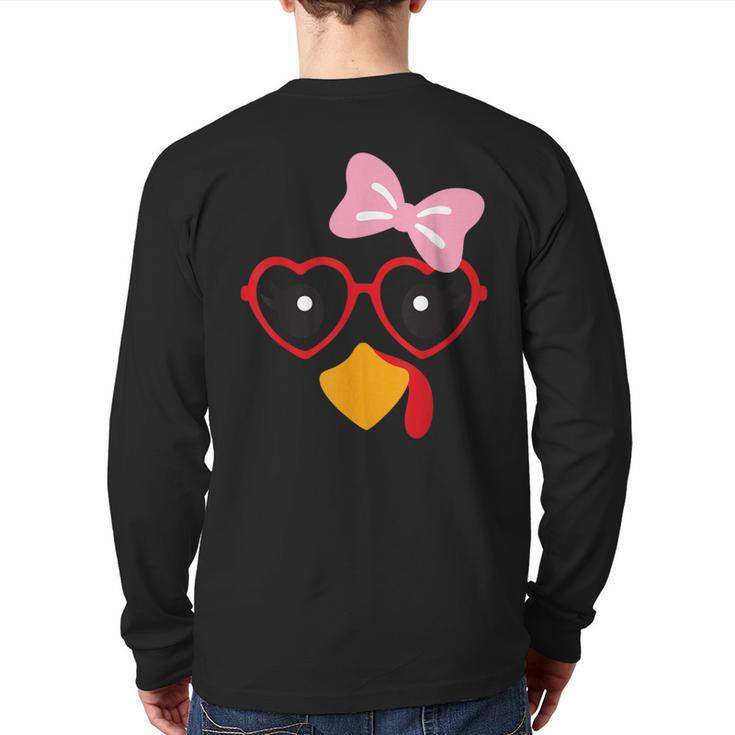 Cute Turkey Face Heart Sunglasses Thanksgiving Costume Back Print Long Sleeve T-shirt