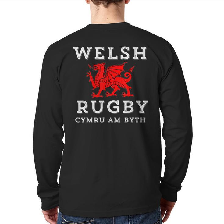 Cymru Am Byth Welsh Rugby Wales Forever Dragon Back Print Long Sleeve T-shirt