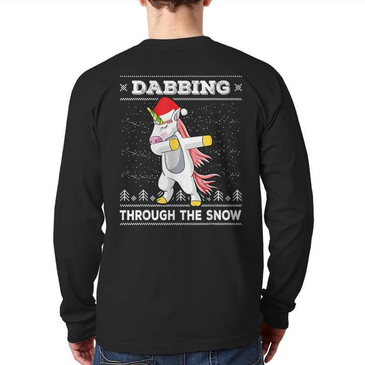 Dabbing Through The Snow Dab Unicorn Ugly Christmas Sweater Back Print Long Sleeve T-shirt
