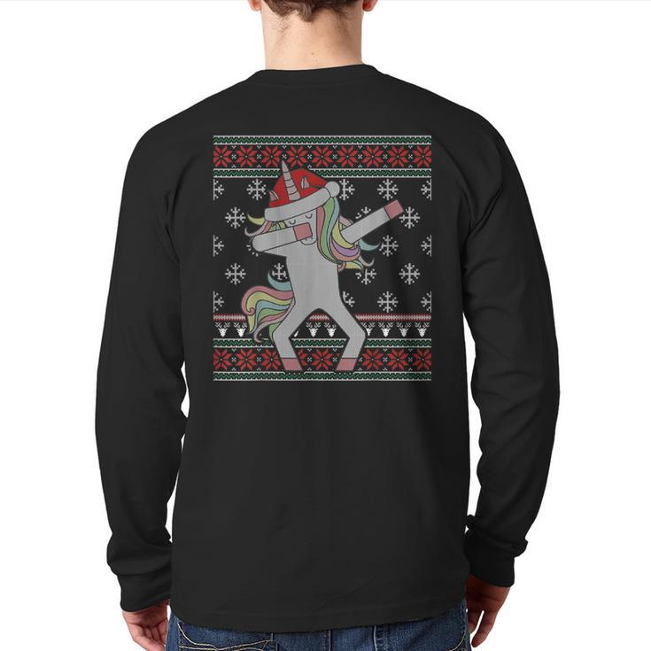 Dabbing Unicorn Ugly Christmas Sweater Dab Trend Back Print Long Sleeve T-shirt