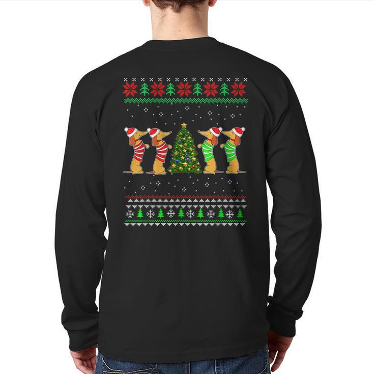 Dachshund Dog Christmas Ugly Sweater Dachshund Xmas Back Print Long Sleeve T-shirt