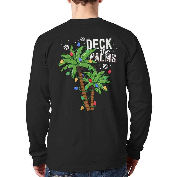 Deck The Palms Tropical Hawaii Christmas Palm Tree Lights Back Print Long Sleeve T-shirt