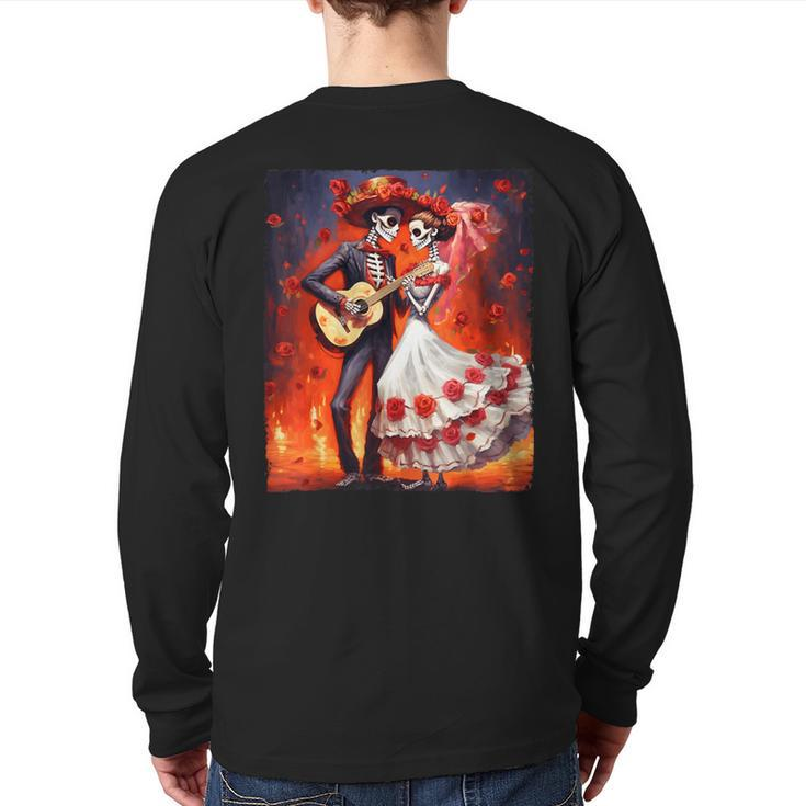 Dia De Los Muertos Skeletons Dancing Mexican Day Of The Dead Back Print Long Sleeve T-shirt
