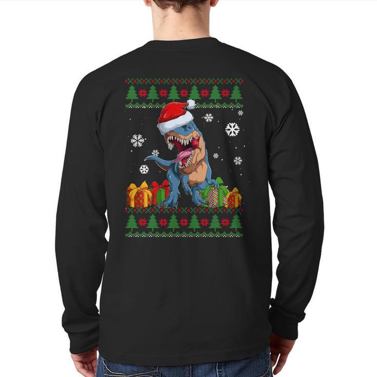 Dinosaur Lovers Dinosaur Santa Hat Ugly Christmas Sweater Back Print Long Sleeve T-shirt