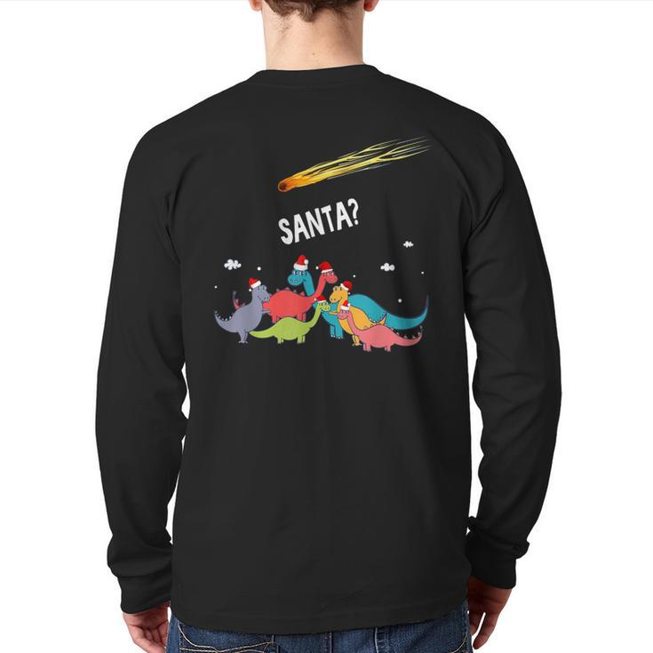 Dinosaur Ugly Christmas Sweater Merry Extinction Santa Hat Back Print Long Sleeve T-shirt