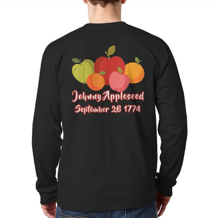 Distressed Johnny Appleseed Apple Picking Orchard Farming Back Print Long Sleeve T-shirt