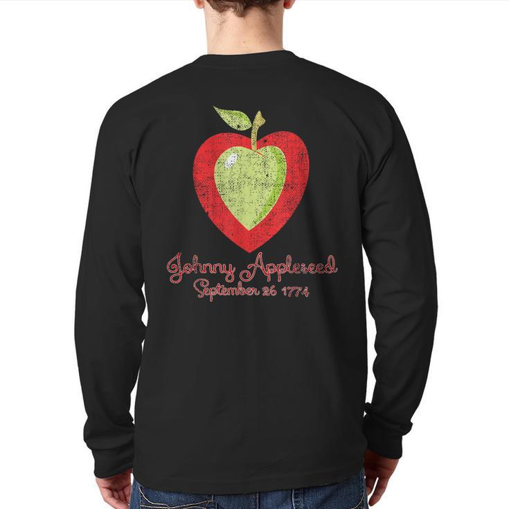 Distressed Johnny Appleseed Apple Tree Farmer Orchard Back Print Long Sleeve T-shirt