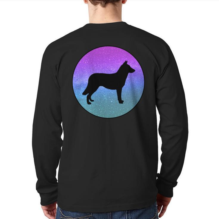 Dog Breed Lapponian Herder Dog Silhouette Space Galaxy Back Print Long Sleeve T-shirt