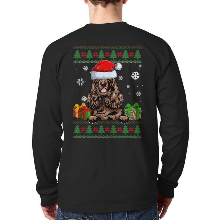 Dog Lovers Cocker Spaniel Santa Hat Ugly Christmas Sweater Back Print Long Sleeve T-shirt