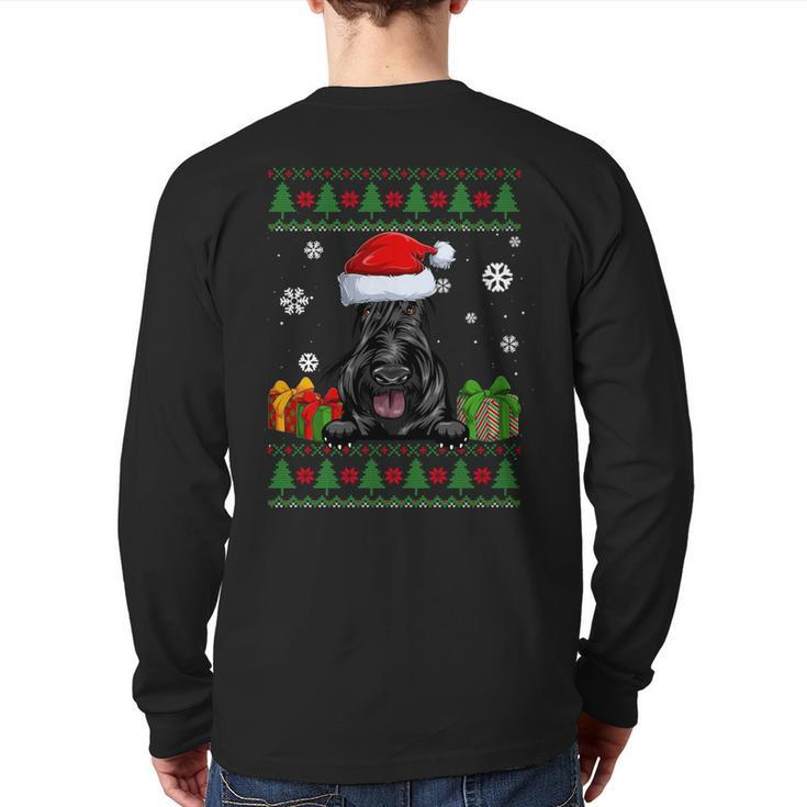 Dog Lovers Scottish Terrier Santa Hat Ugly Christmas Sweater Back Print Long Sleeve T-shirt