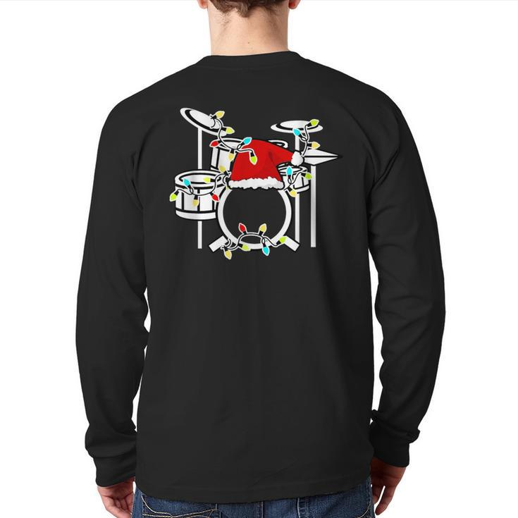 Drumming Santa Hat Drums Drummer Christmas Back Print Long Sleeve T-shirt