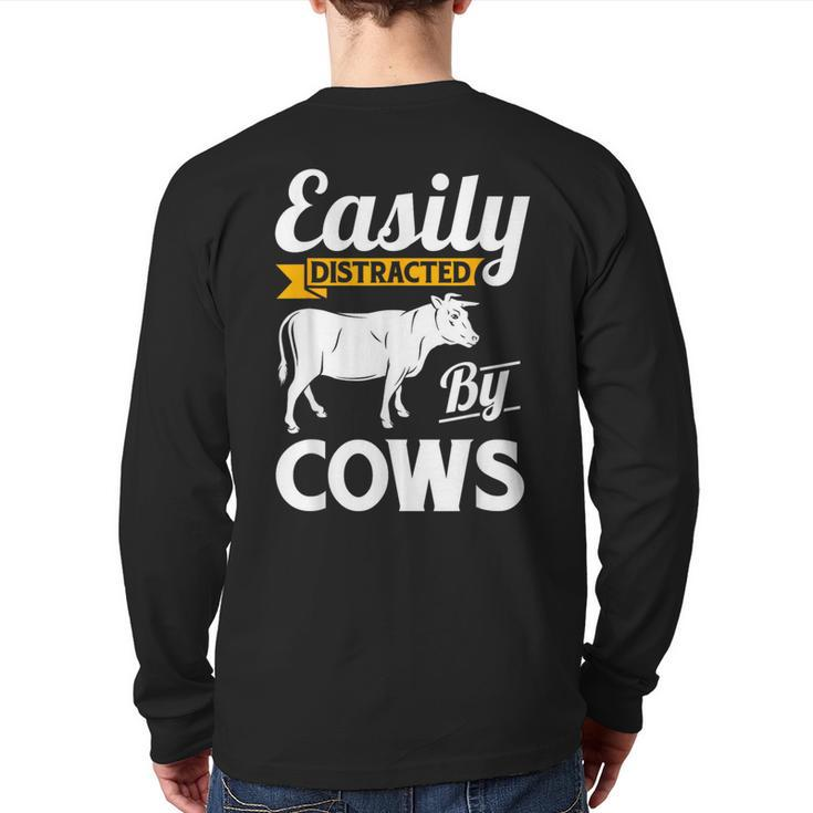 Easily Distracted By Cows Cow Famers Back Print Long Sleeve T-shirt