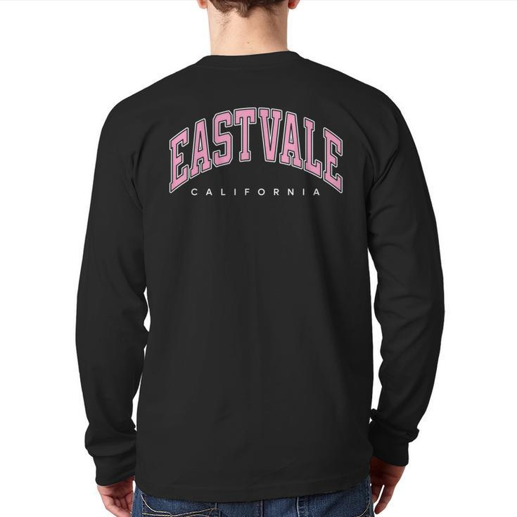 Eastvale California Ca Varsity Style Pink Text Back Print Long Sleeve T-shirt