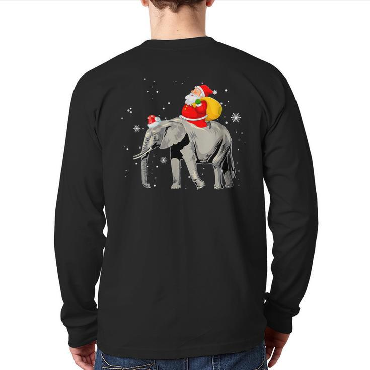 Elephant Christmas Tree Light Hat Xmas Santa Riding Elephant Back Print Long Sleeve T-shirt