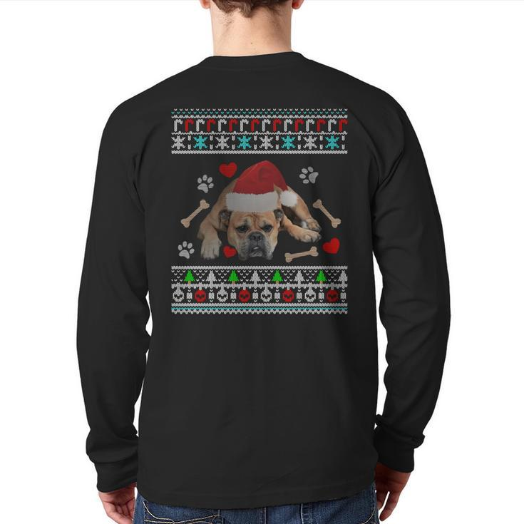 English Bulldog Ugly Christmas Sweater Xmas Back Print Long Sleeve T-shirt