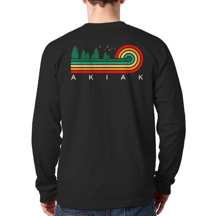 Evergreen Vintage Stripes Akiak Alaska Back Print Long Sleeve T-shirt