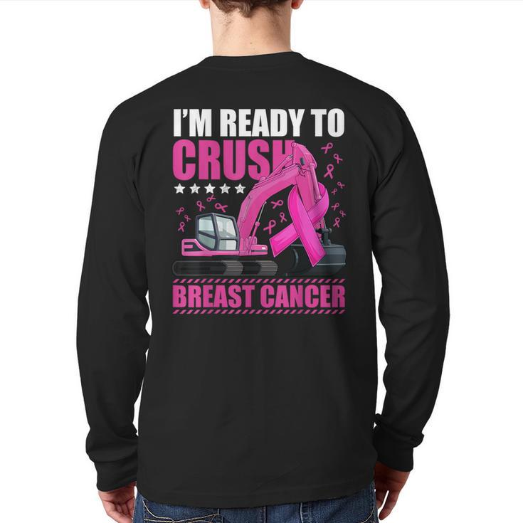 Excavator Crush Breast Cancer Awareness Pink Ribbon Boys Back Print Long Sleeve T-shirt