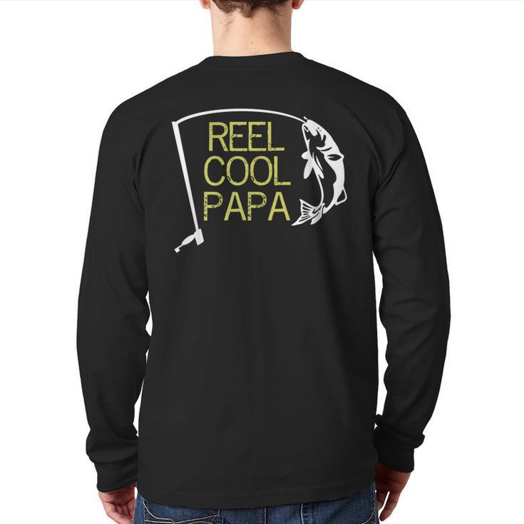 Father's Day Fishing Reel Cool Papa Dad Back Print Long Sleeve T-shirt