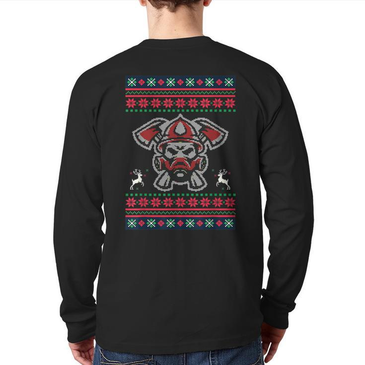 Firefighter Ugly Christmas Sweater Fireman Xmas Back Print Long Sleeve T-shirt