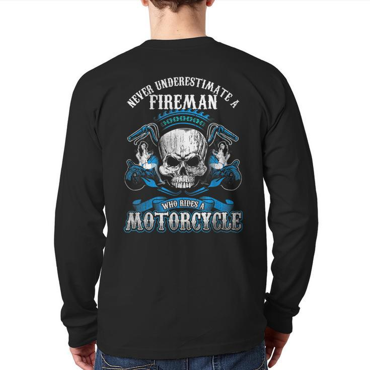Fireman Biker Never Underestimate Motorcycle Skull Back Print Long Sleeve T-shirt