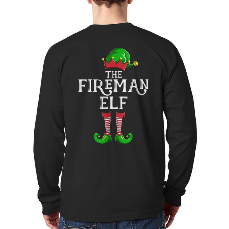 Fireman Elf Matching Family Group Christmas Party Pajama Back Print Long Sleeve T-shirt