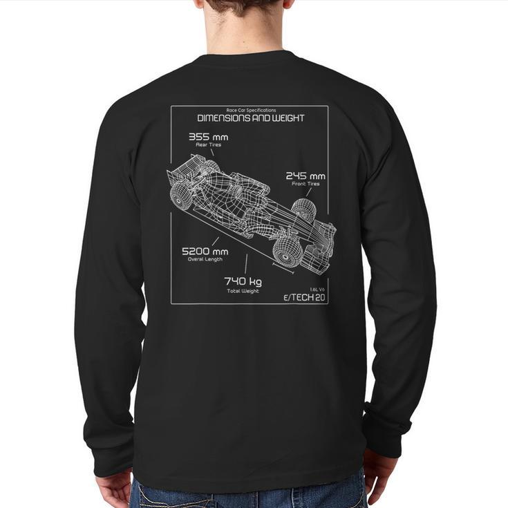 Formula Racing Car Schematic Engineer Team Fan Back Print Long Sleeve T-shirt