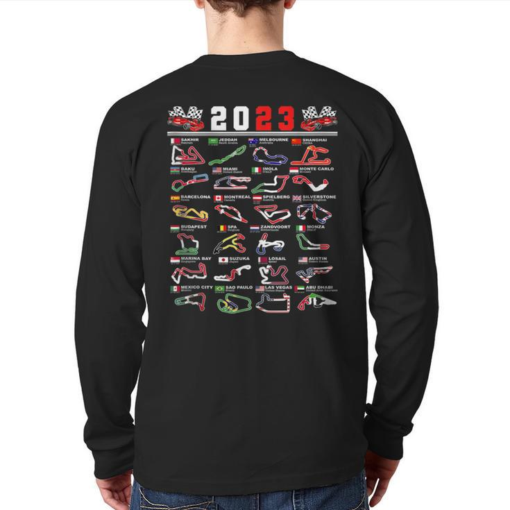 Formula Racing Open Wheel Race Car Fan 2023 World Circuits Back Print Long Sleeve T-shirt
