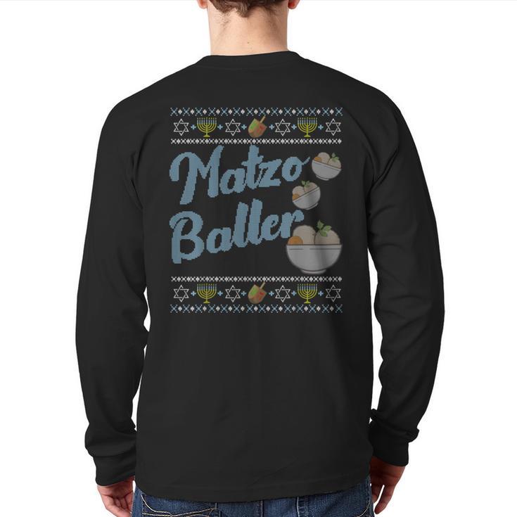 Fun Hanukkah Matzo Baller Matzah Ball Merry Christmas Back Print Long Sleeve T-shirt