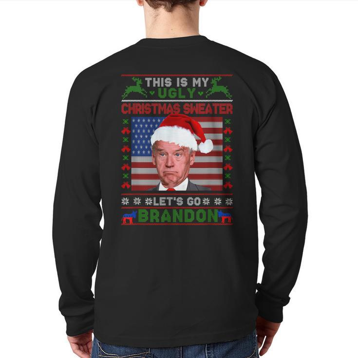 Anti Biden Ugly Christmas Sweater Let's Go Brandon Pjs Back Print Long Sleeve T-shirt