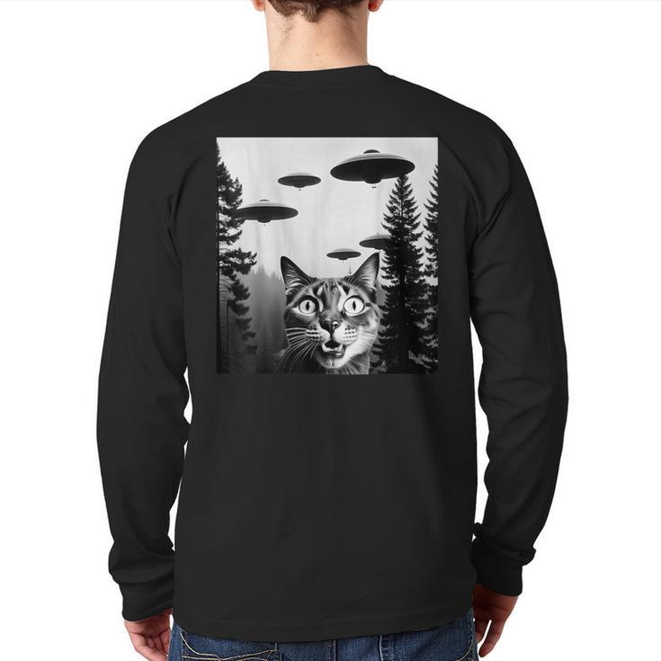 Cats With Alien Ufo Spaceship Cat Lovers Back Print Long Sleeve T-shirt