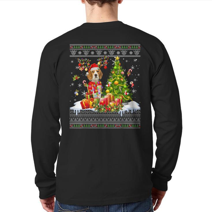 Christmas Lights Beagle Dog Xmas Ugly Sweater Back Print Long Sleeve T-shirt