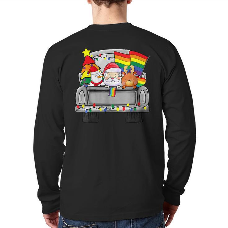 Christmas Santa & Reindeer In Truck Support Lgbt Pride Back Print Long Sleeve T-shirt