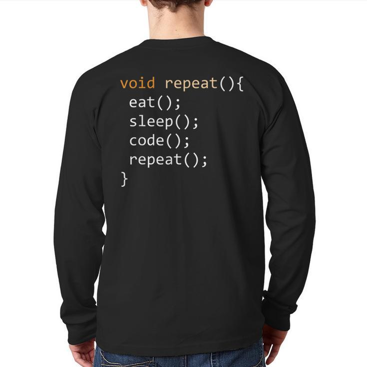 Coding Java Recursive Eat Code Sleep Repeat Back Print Long Sleeve T-shirt