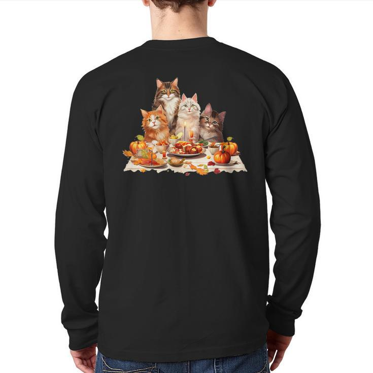 Cute Cat Lover Celebrating Thanksgiving Autumn Dinner Back Print Long Sleeve T-shirt