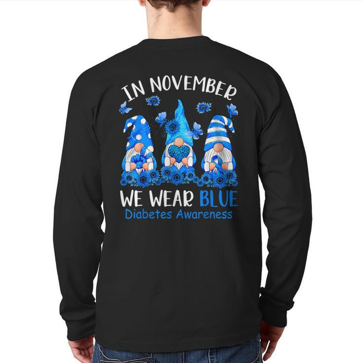 Cute Gnomes Wear Blue For Type1 Diabetes Awareness Back Print Long Sleeve T-shirt
