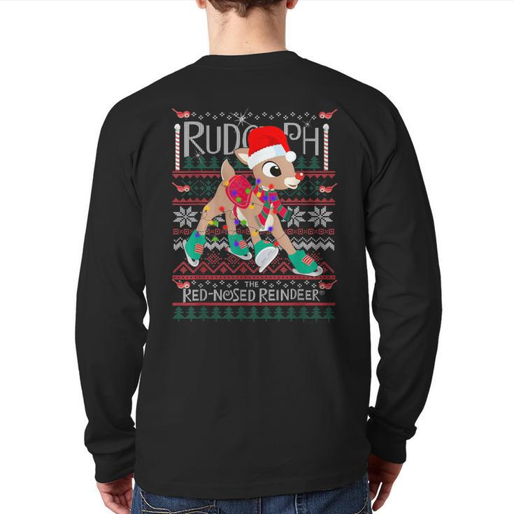 Cute Rudolph The Red Nosed Reindeer Christmas Tree Back Print Long Sleeve T-shirt