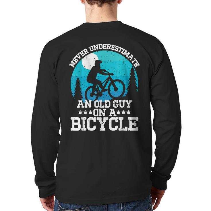 Cycling Never Underestimate An Old Guy On A Bicycle Back Print Long Sleeve T-shirt
