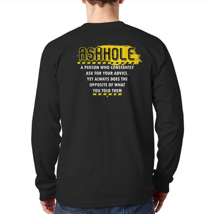 Distressed Askhole Definition Questions Back Print Long Sleeve T-shirt