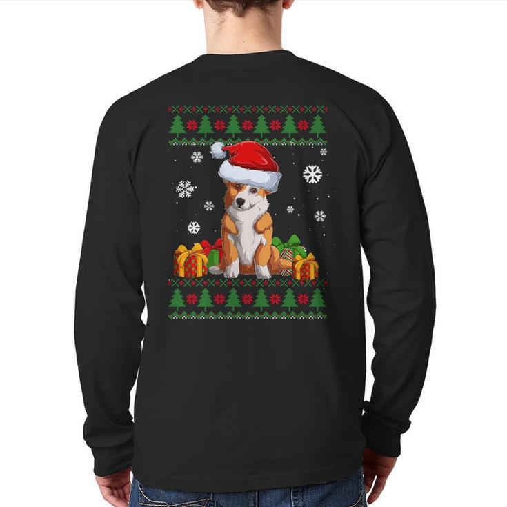 Dog Lover Welsh Corgi Santa Hat Ugly Christmas Sweater Back Print Long Sleeve T-shirt