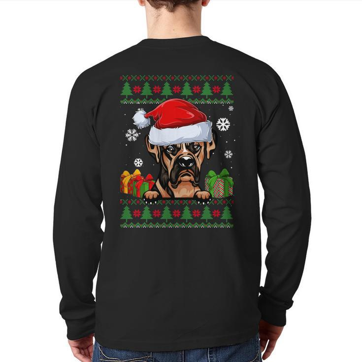 Dog Lovers Boxer Santa Hat Ugly Christmas Sweater Back Print Long Sleeve T-shirt