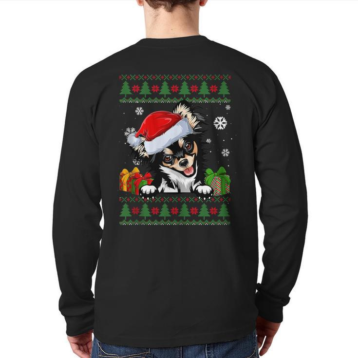 Dog Lovers Chihuahua Santa Hat Ugly Christmas Sweater Back Print Long Sleeve T-shirt