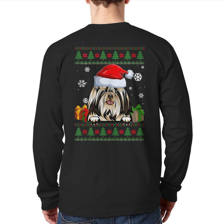 Dog Lovers Shih Tzu Santa Hat Ugly Christmas Sweater Back Print Long Sleeve T-shirt