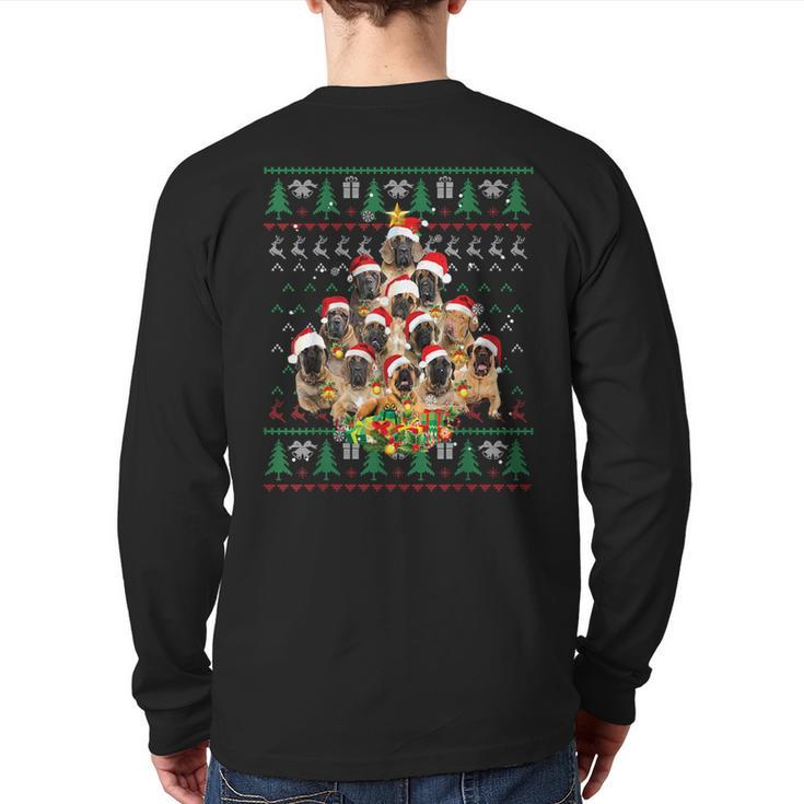 English Mastiff Christmas Tree Ugly Sweater Xmas Back Print Long Sleeve T-shirt