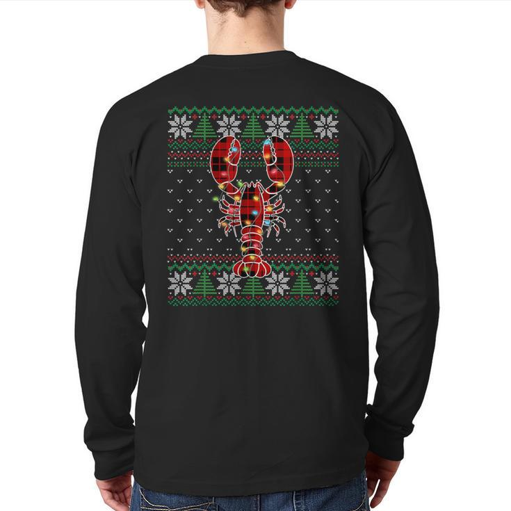 Lobster Ugly Sweater Christmas Animals Lights Xmas Back Print Long Sleeve T-shirt