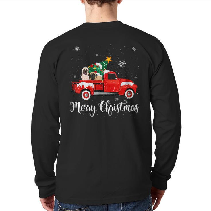 Mastiff Ride Red Truck Christmas Pajama Back Print Long Sleeve T-shirt
