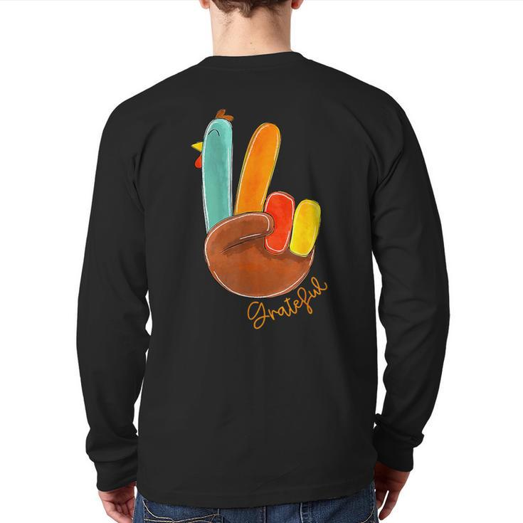 Peace Sign Turkey Hand Cool Thanksgiving Hippie Men Back Print Long Sleeve T-shirt