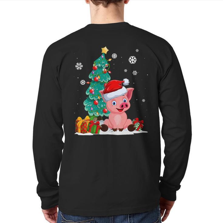 Pig Lovers Cute Pig Santa Hat Ugly Christmas Sweater Back Print Long Sleeve T-shirt