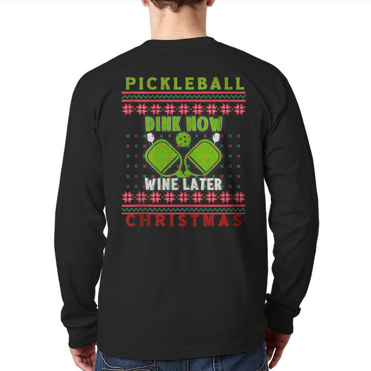 Ugly Christmas Sweater Kitchen Ace Pickleball Player Back Print Long Sleeve T-shirt
